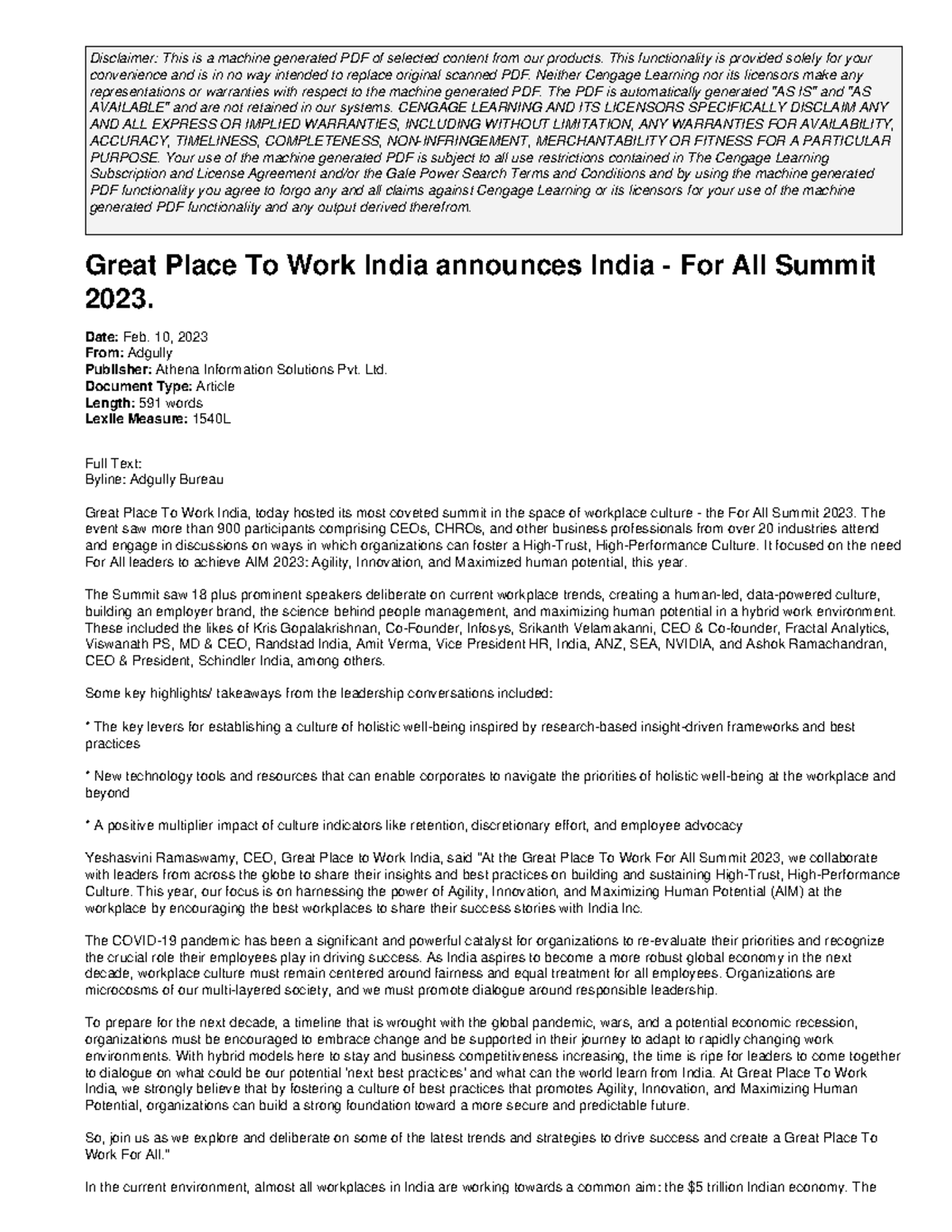 Great place to work india announces india for all summit 2023