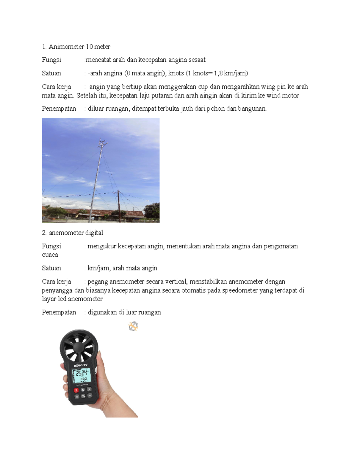 Alat-alat Meteorilogi Dan Klimatologi - Animometer 10 Meter Fungsi ...