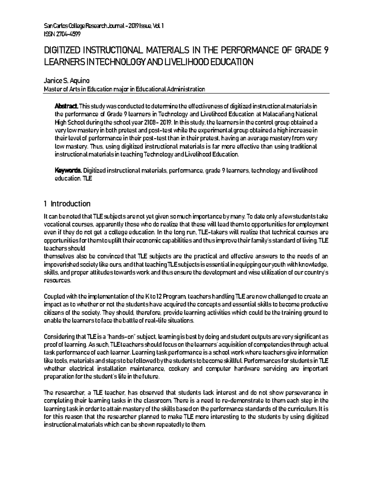 Digitized Instructional Materials IN THE Performance OF Grade 9 ISSN