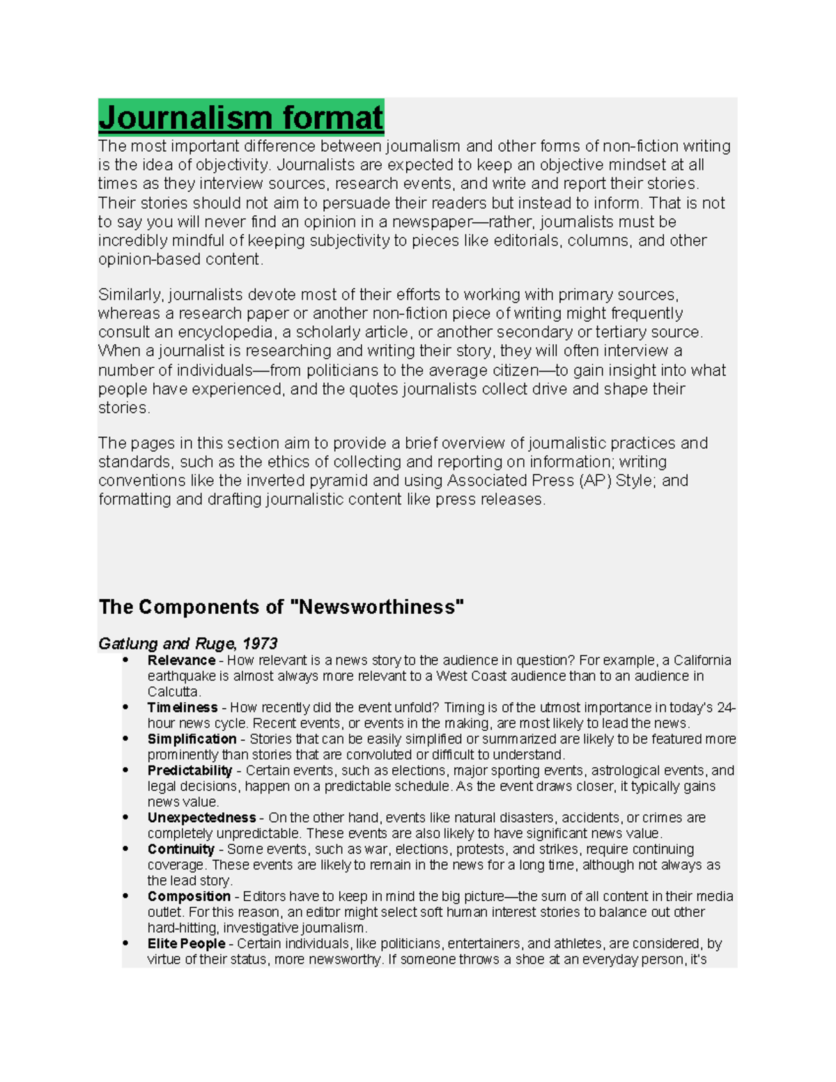 Journalism format - Journalism format The most important difference ...