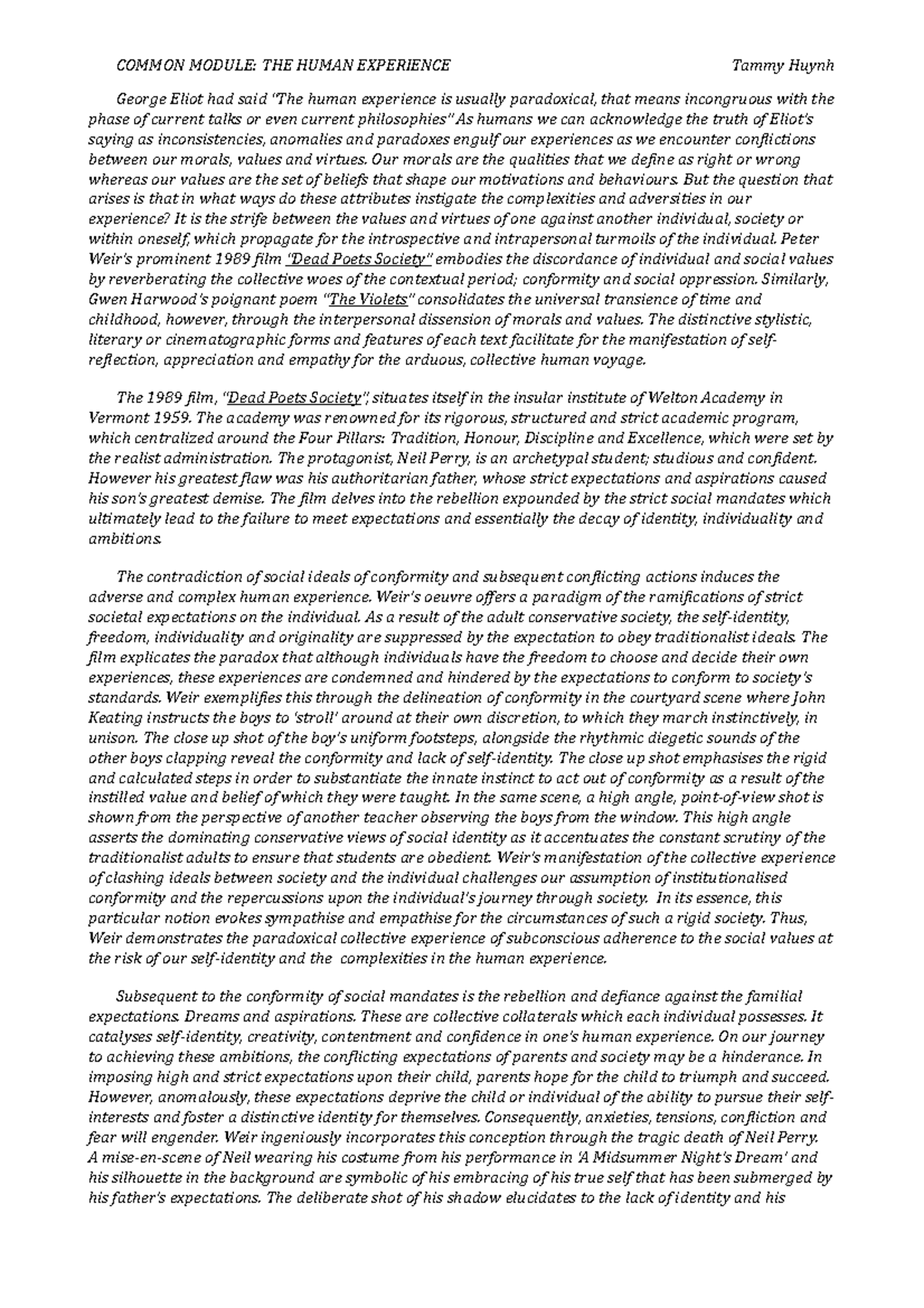 Common Module Human Experiences - COMMON MODULE: THE HUMAN EXPERIENCE ...