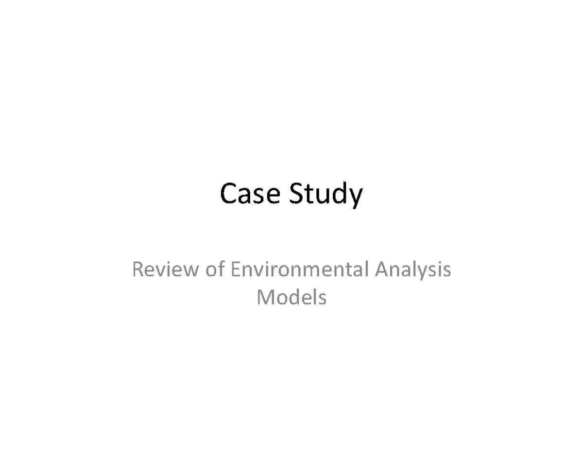 Week 2 review - Case Study Review of Environmental Analysis Models ...