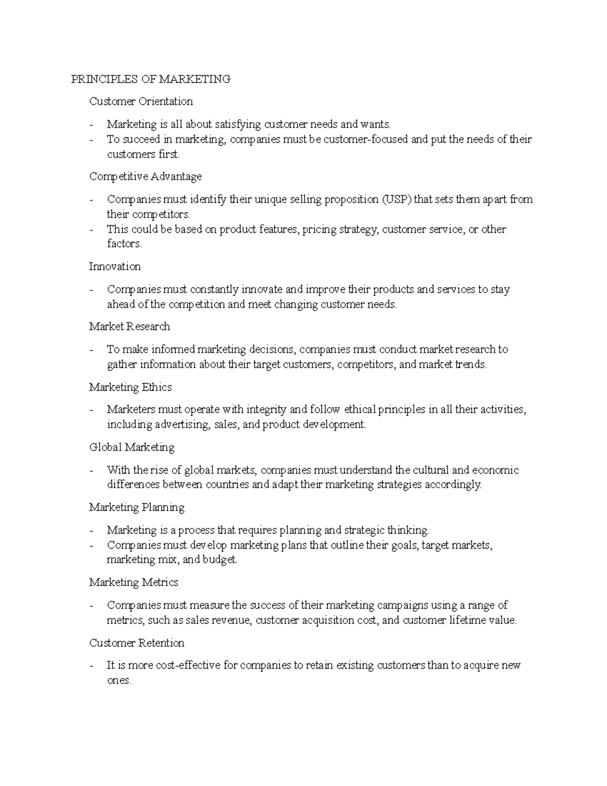 Principles OF Marketing Notes 2 - PRINCIPLES OF MARKETING Customer ...