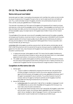 CH 11 notes - CH 11: The transfer of property and risk Overview ...