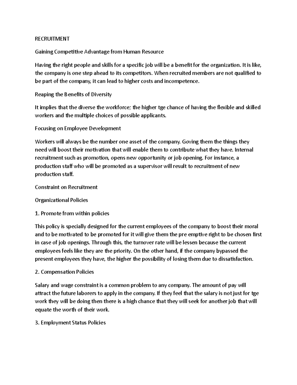 Recruitment - For reviewing and lecture - RECRUITMENT Gaining ...