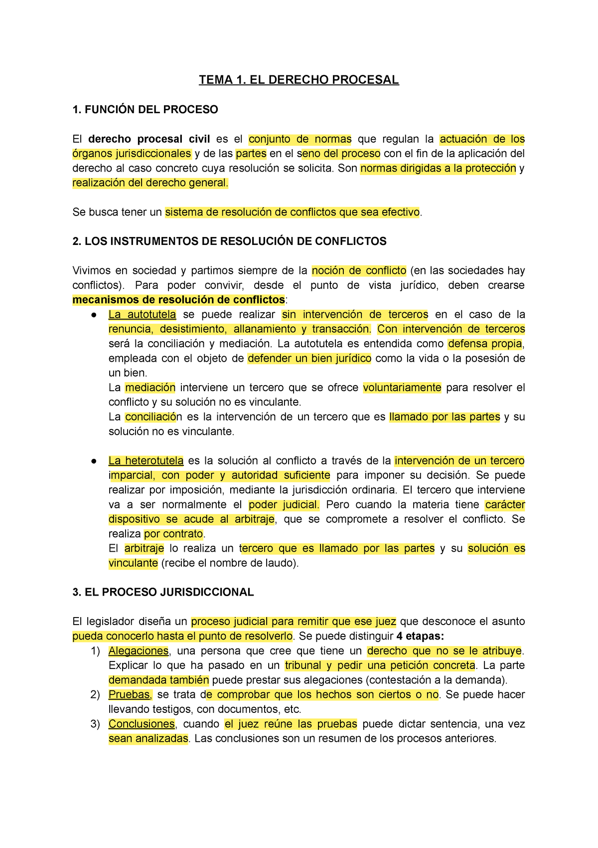 Tema 1 A 10 Procesal Civil - TEMA 1. EL DERECHO PROCESAL 1. FUNCIÓN DEL ...