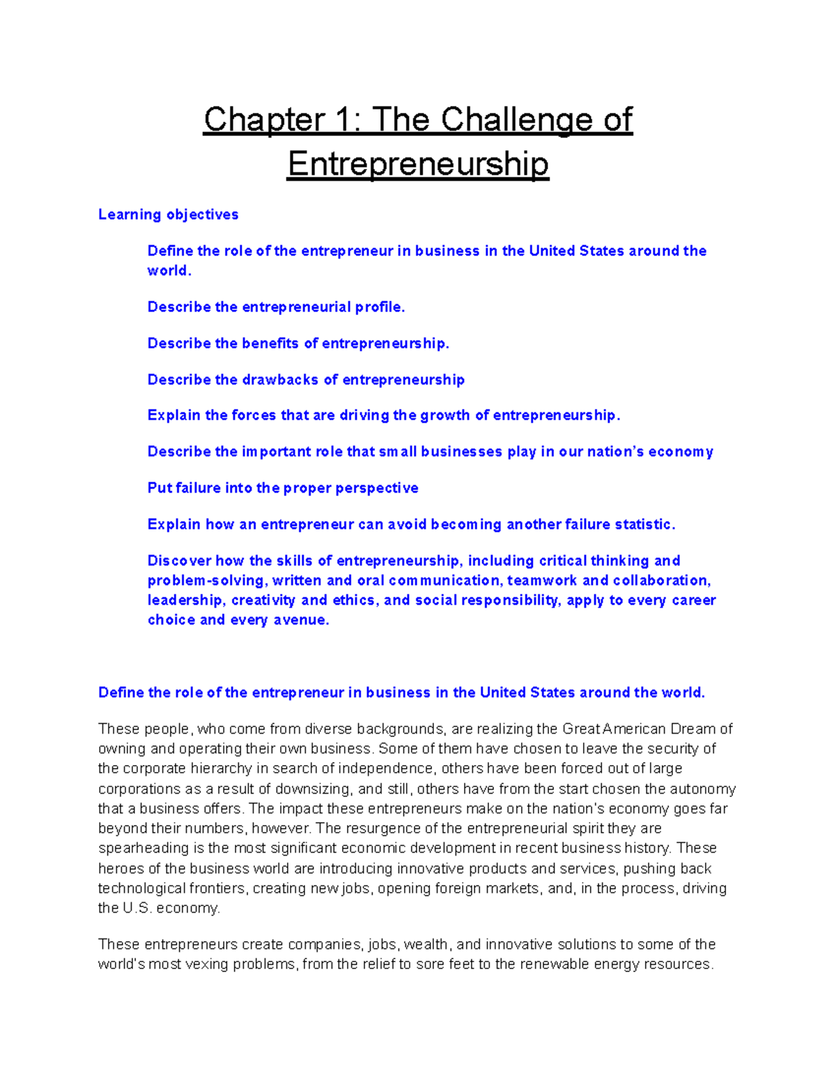 Mana 3325 Reading Chapter 1 The Challenge of Entrepreneurship - Chapter ...
