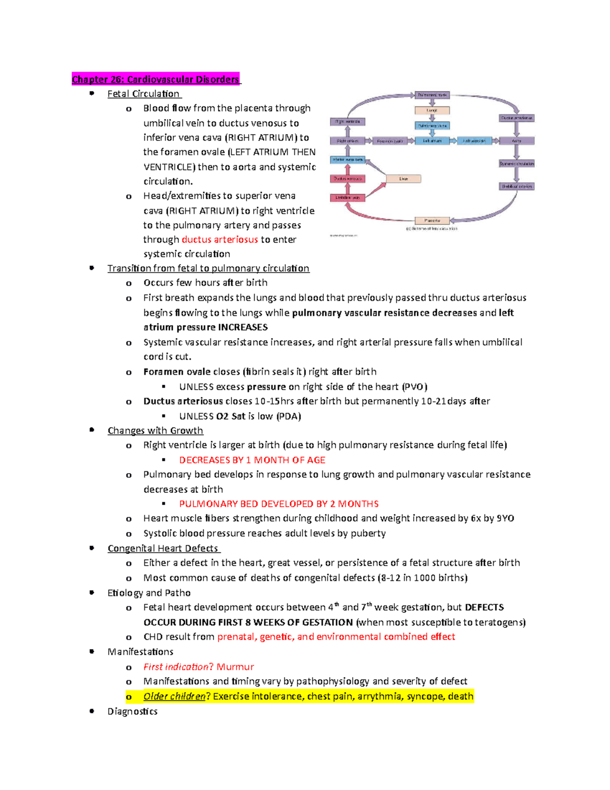 My Peds Exam 3 Notes - Chapter 26: Cardiovascular Disorders Fetal ...