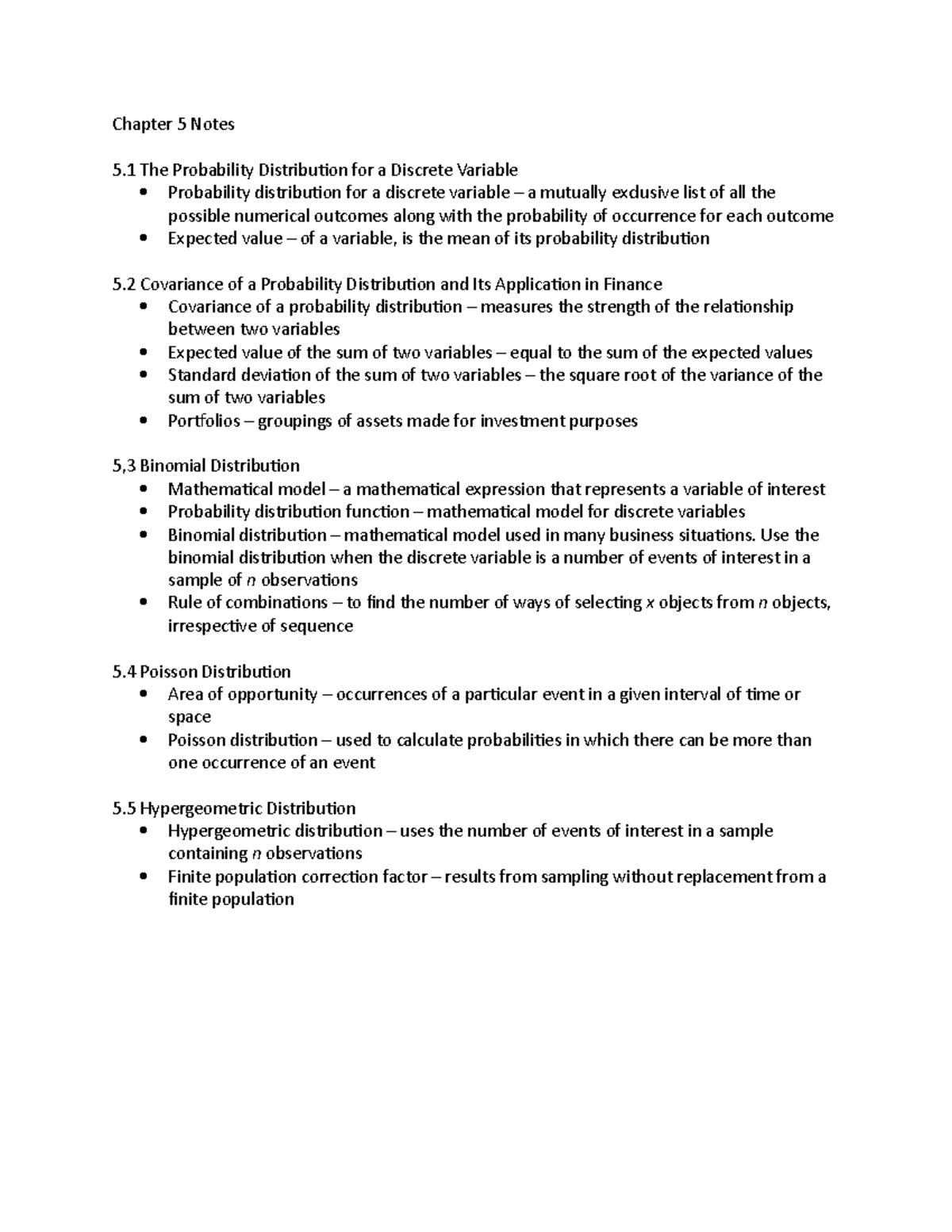 Chapter 5 Notes - Chapter 5 Notes 5 The Probability Distribution for a ...