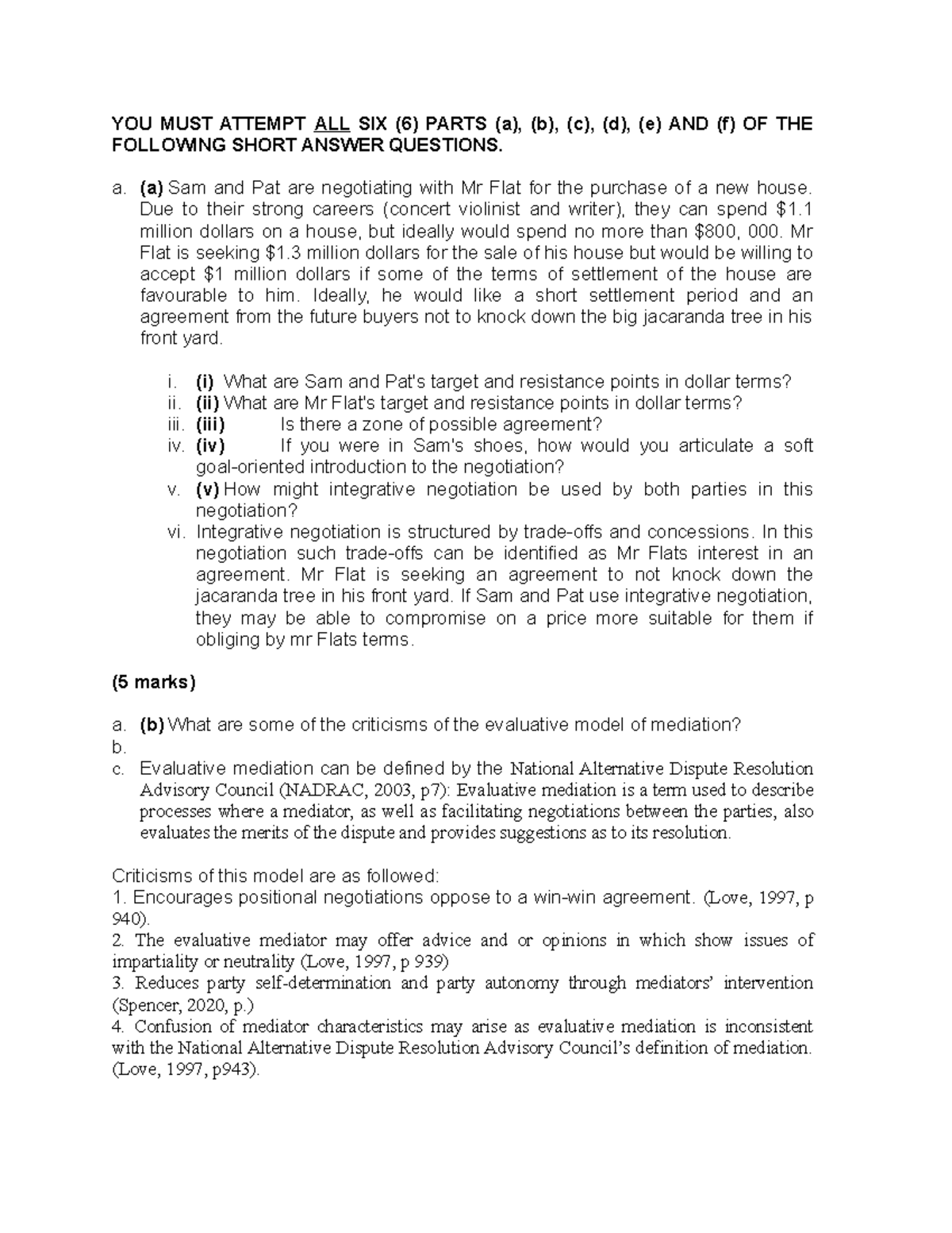 Practice LLB103 exam - YOU MUST ATTEMPT ALL SIX (6) PARTS (a), (b), (c ...