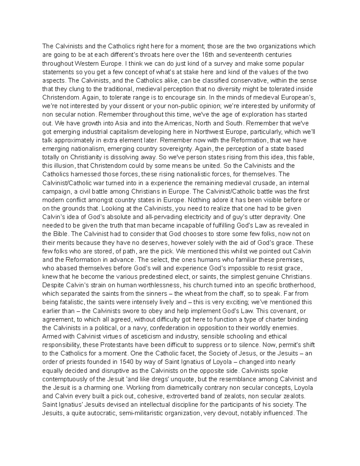 2312 Lesson 22 - Calvinists vs Catholics - The Calvinists and the