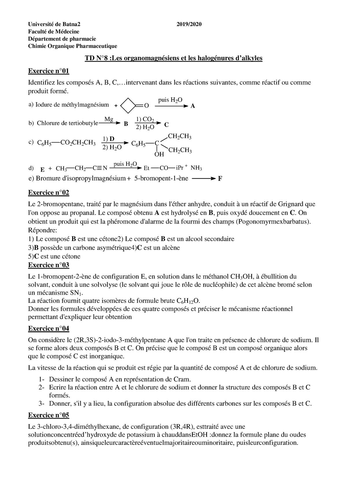 Td 8 2020 - Chimier - Université De Batna2 2019/ Faculté De Médecine ...