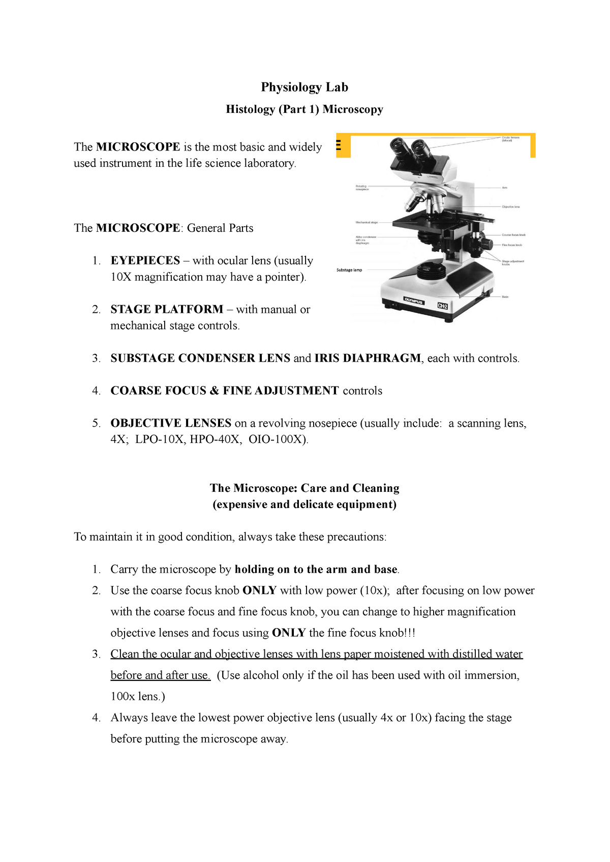 Wk2 - Physiology Lab - Week 2 - Topics Histology - Microscopy Histology ...