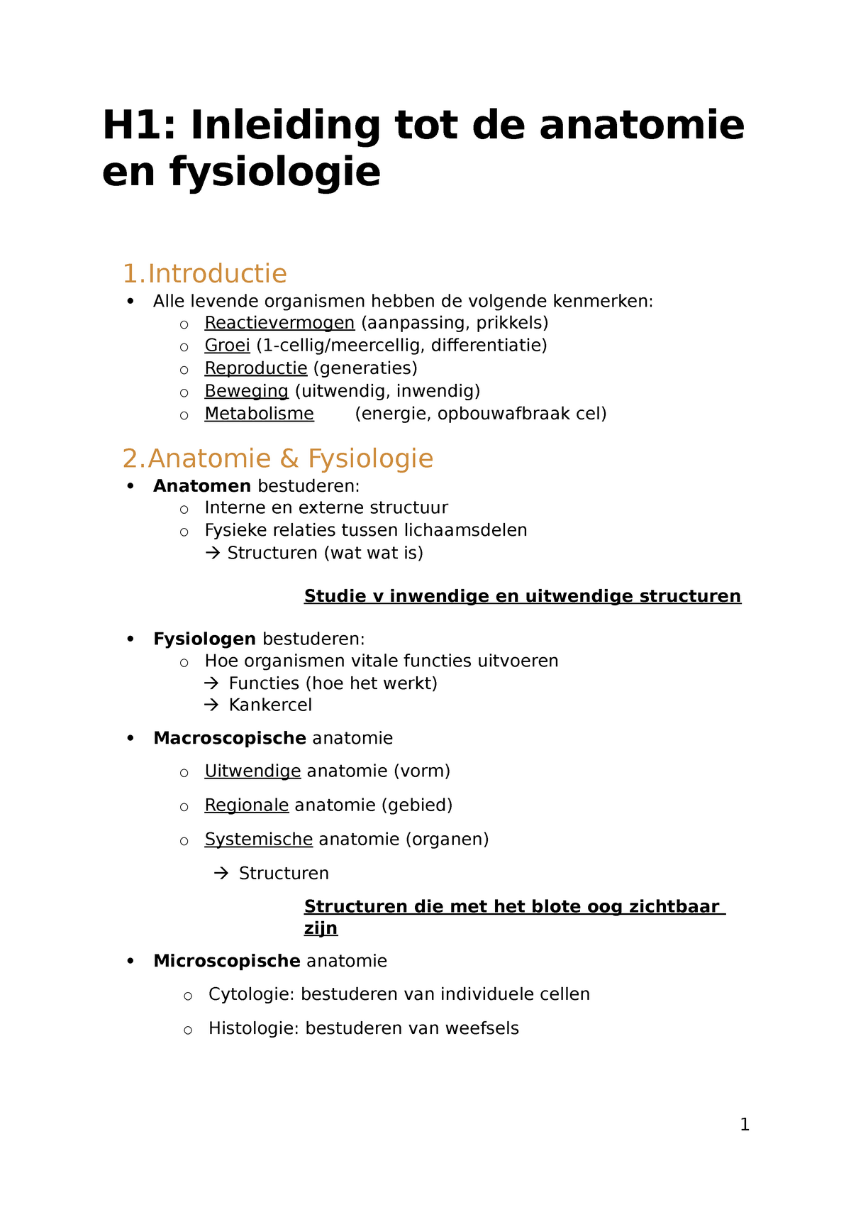 Ana H12 Hart - Samenvatting Anatomie - Fysiologie - H 1 : Inleiding Tot ...