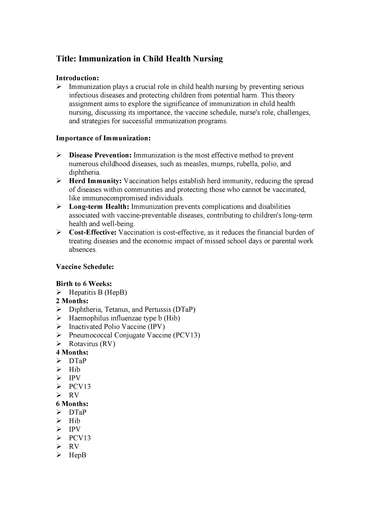 Immunization and mdmp notes Title Immunization in Child Health