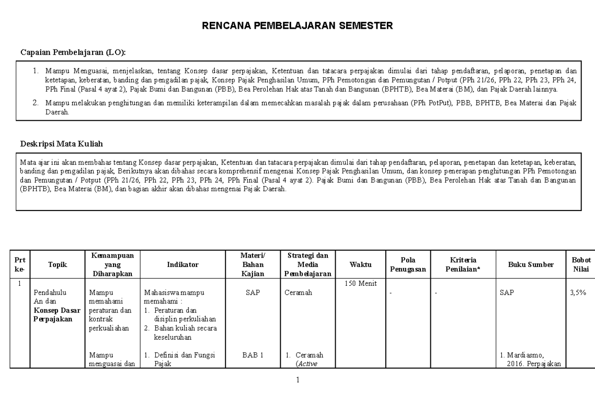 Rencana Pembelajaran Semester - RENCANA PEMBELAJARAN SEMESTER Capaian ...