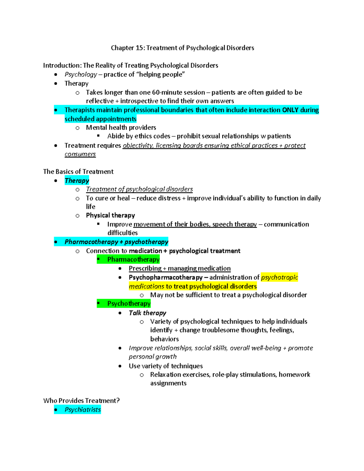 Chapter 15 - Treatment Of Psychological Disorders - Chapter 15 ...