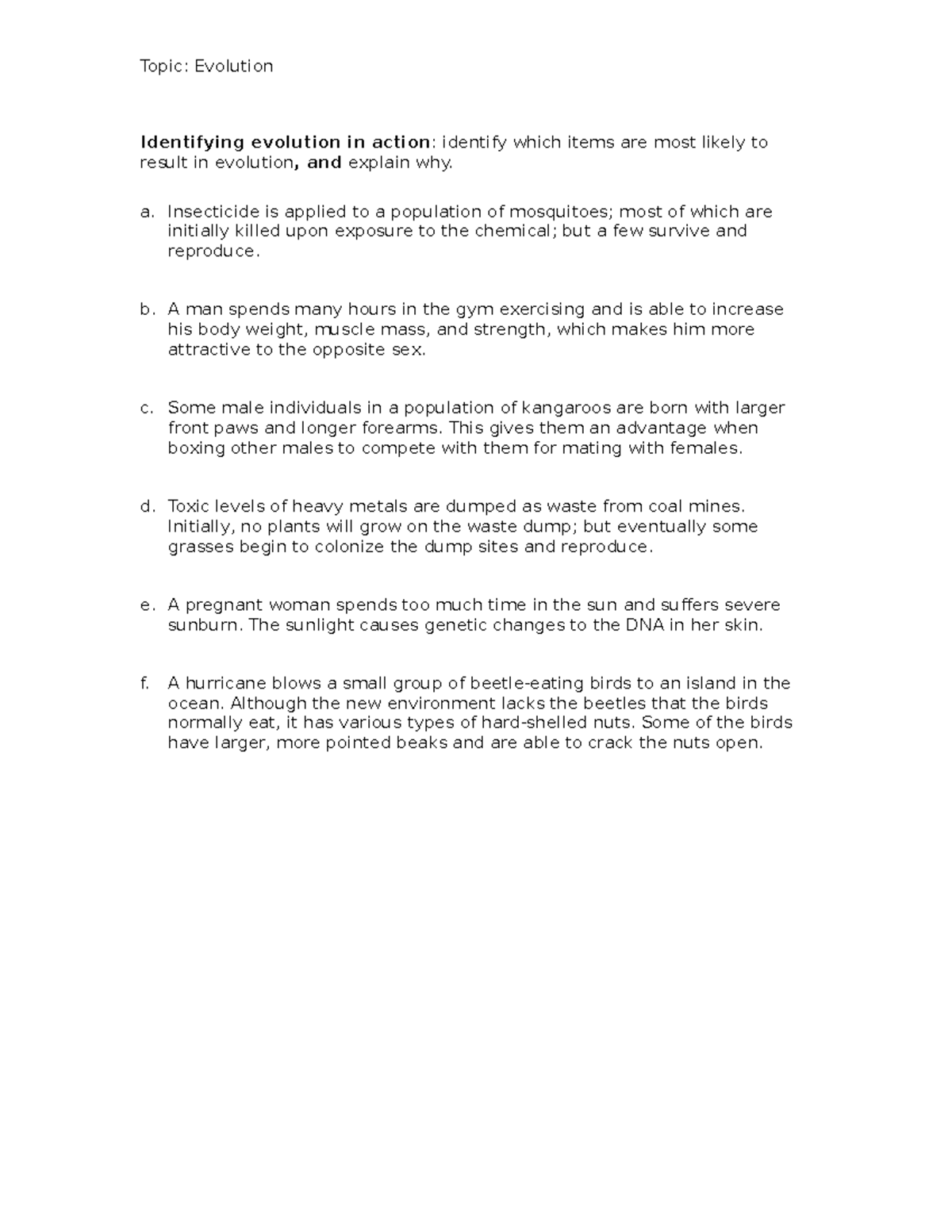 Evolution assignment - Topic: Evolution Identifying evolution in action ...