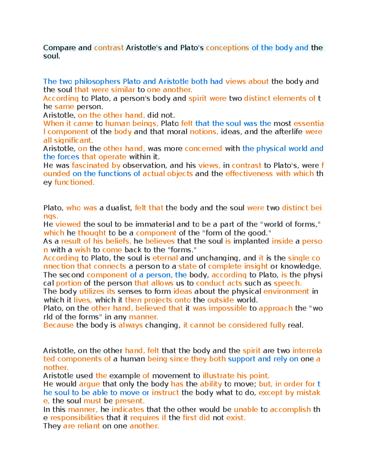 the concept of the soul in greek history. Compare and contrast