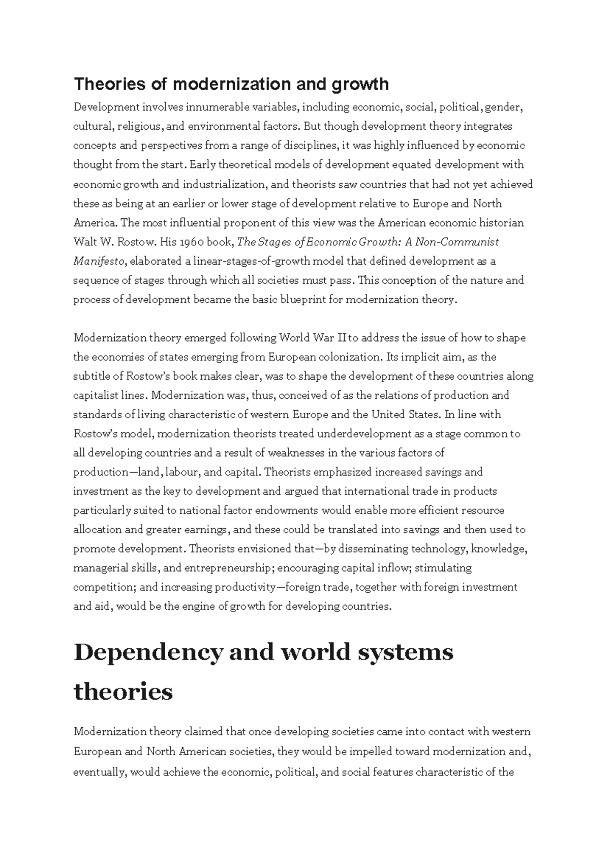 Modernization vs dependency theories - Theories of modernization and ...