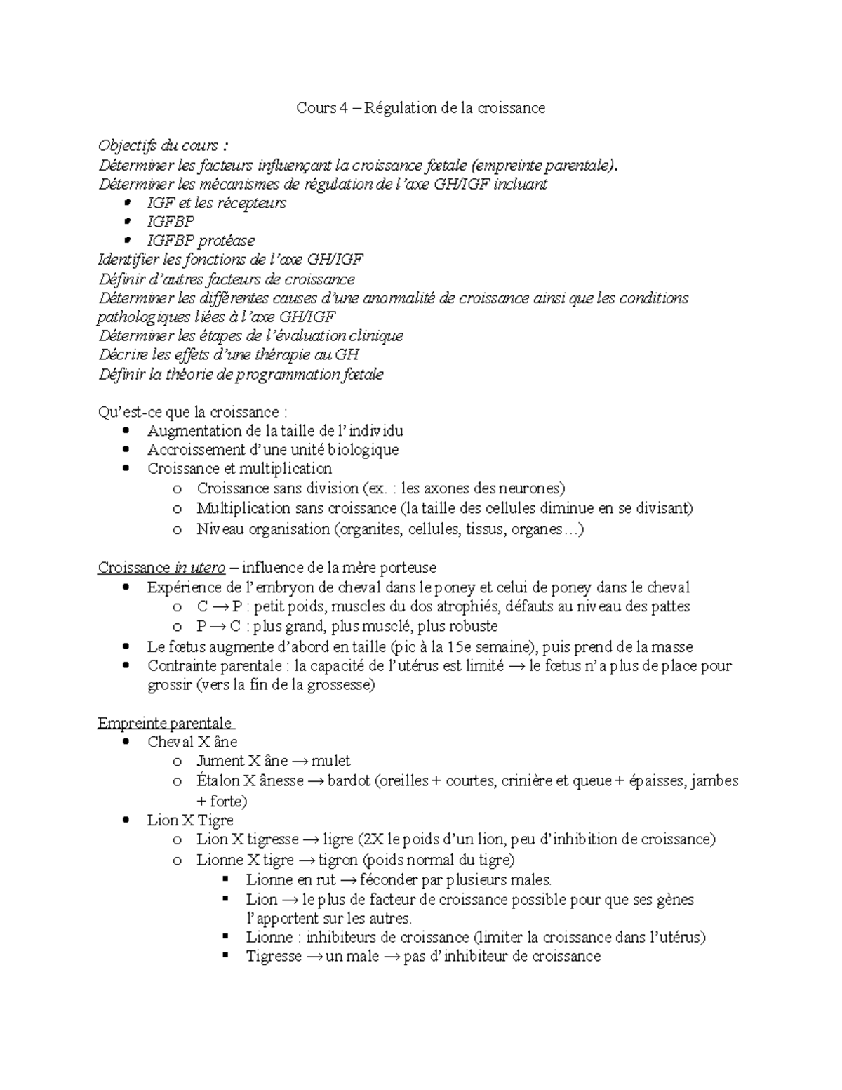 SBM 2004 - Croissance - Cours 4 – Régulation de la croissance Objectifs ...