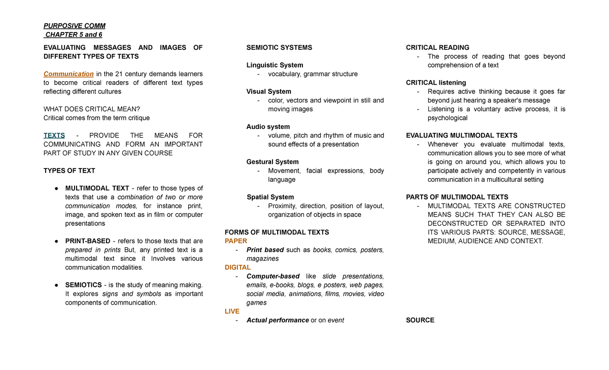 ENG 3A reviewer Chapter 5 - PURPOSIVE COMM CHAPTER 5 and 6 EVALUATING ...