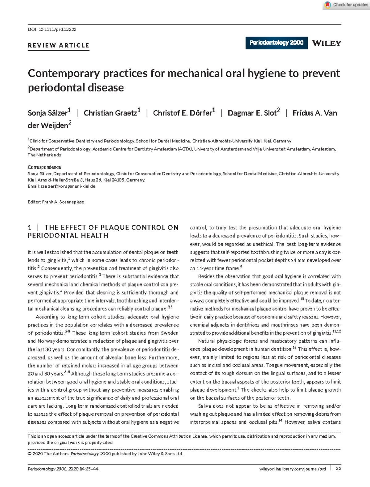 Contemporary practices for mechanical oral hygiene to prevent periodontal disease
