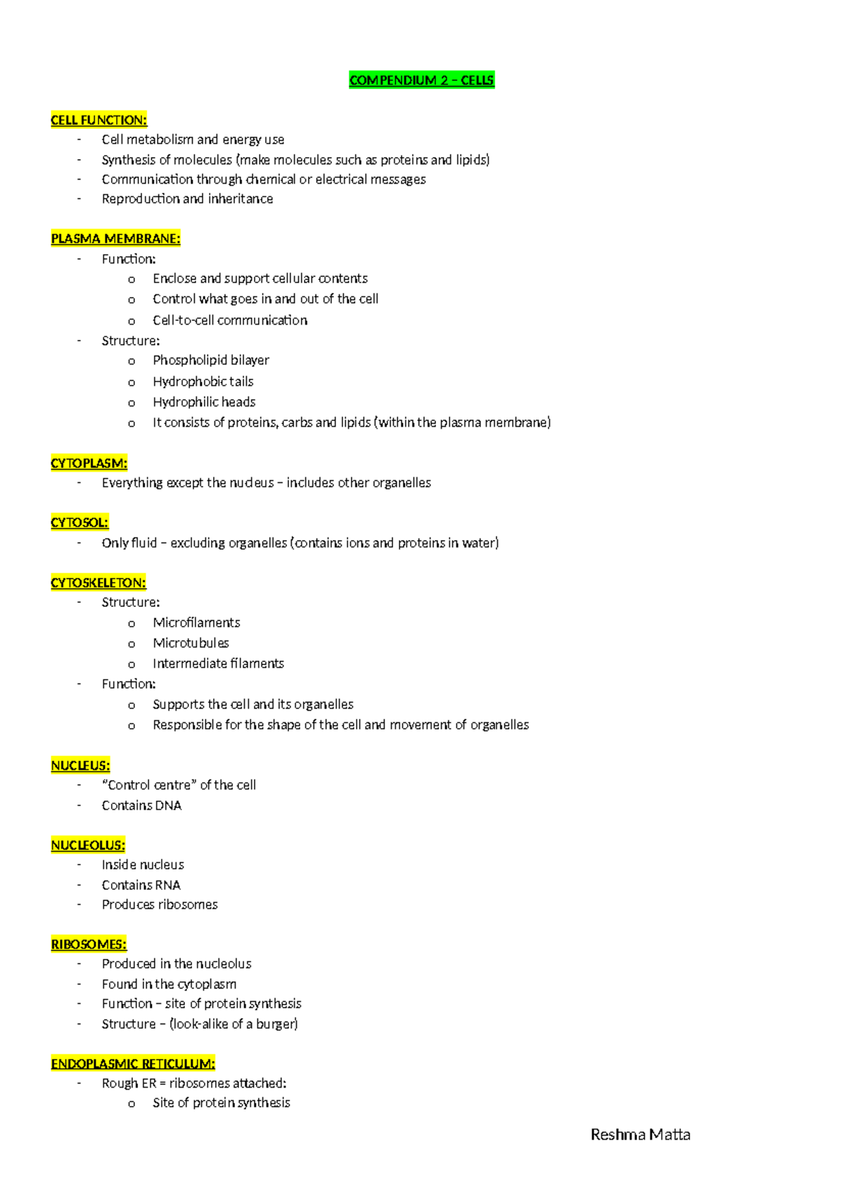 COMP 2 - Cells - Notes for all HSF compendiums - COMPENDIUM 2 – CELLS ...