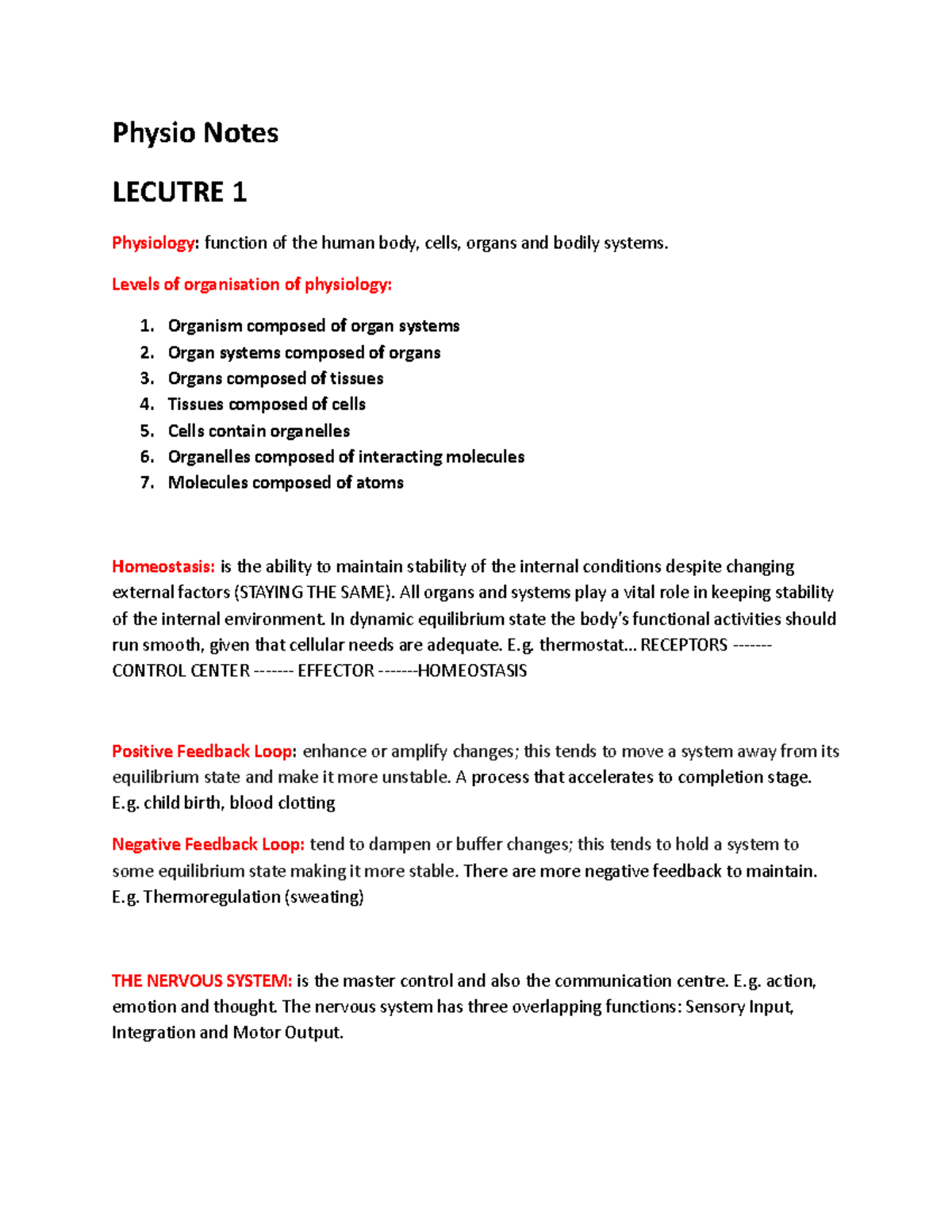 Physio Notes Lecture 1 - 6 - Physio Notes LECUTRE 1 Physiology ...