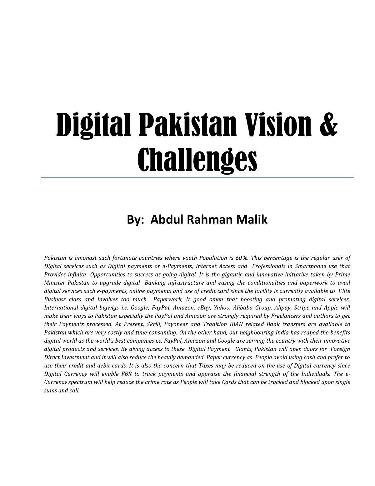 digital revolution and pakistan essay pdf