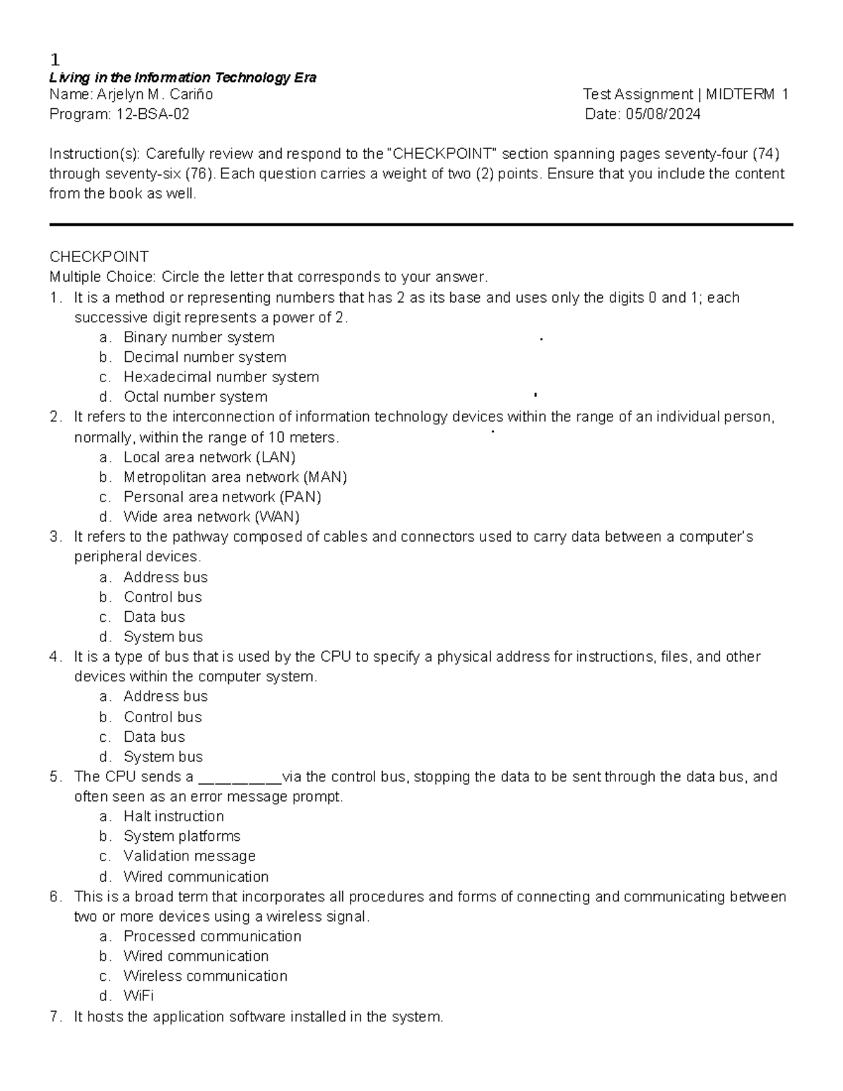 AMC 001 - 1 Living in the Information Technology Era Name: Arjelyn M ...