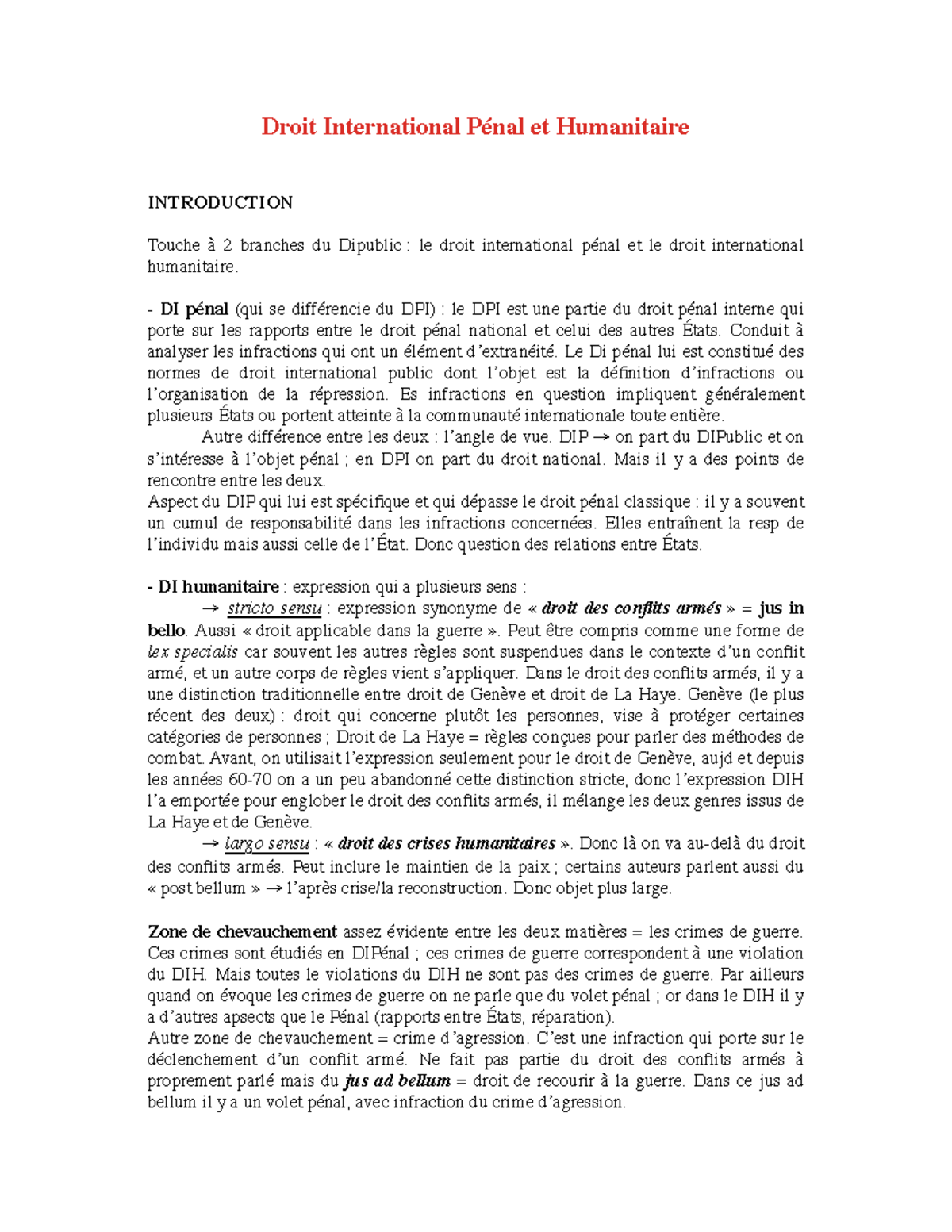 DIPH CM - ffdfd - Droit International Pénal et Humanitaire INTRODUCTION ...