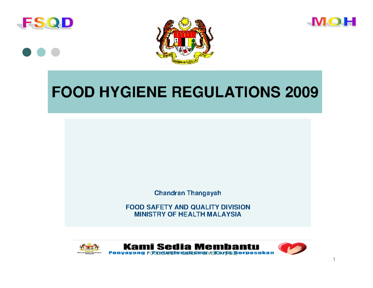 Presentation FMM Food Hygiene FOOD SAFETY QUALITY DIVISION (FSQ) FOOD