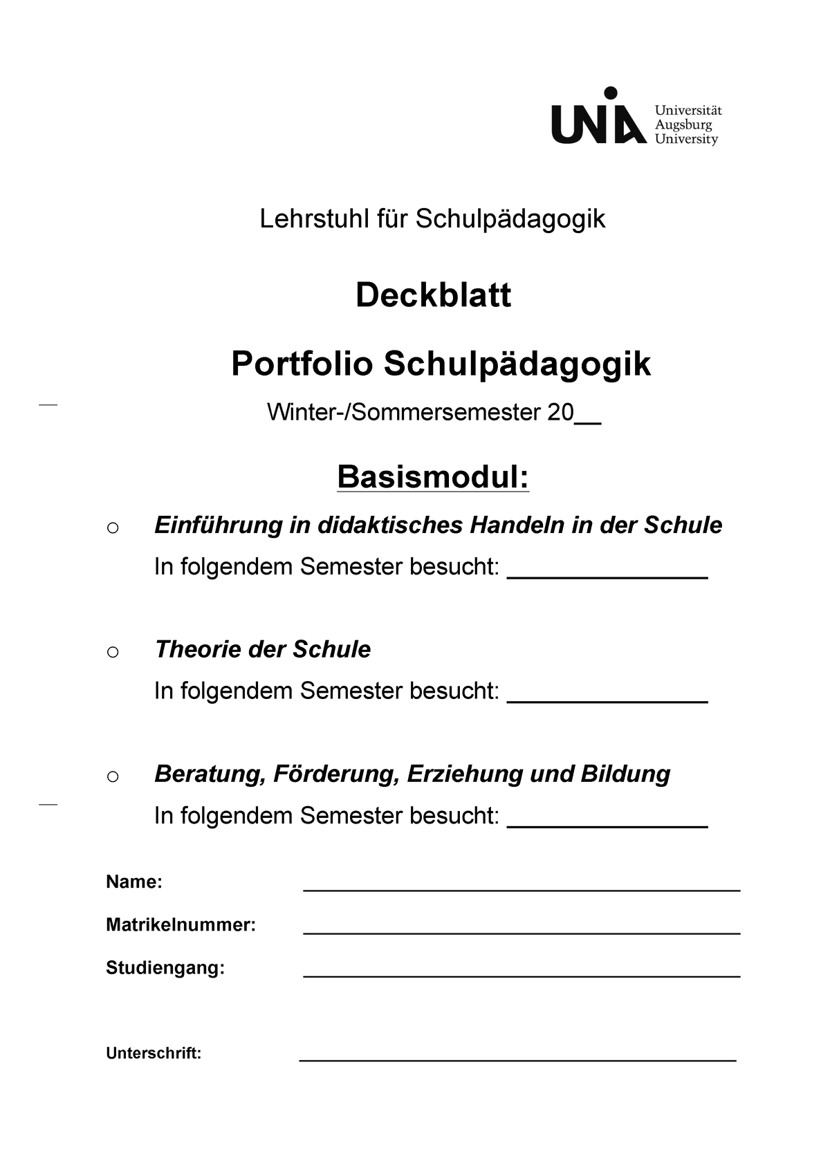 Basismodul Portfolio Musterlösungen - Lehrstuhl für Schulpädagogik