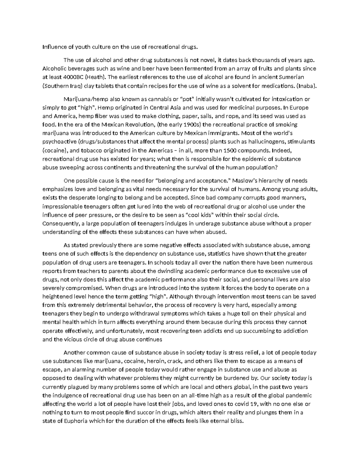 Influence of youth culture on the use of recreational drugs - The use ...