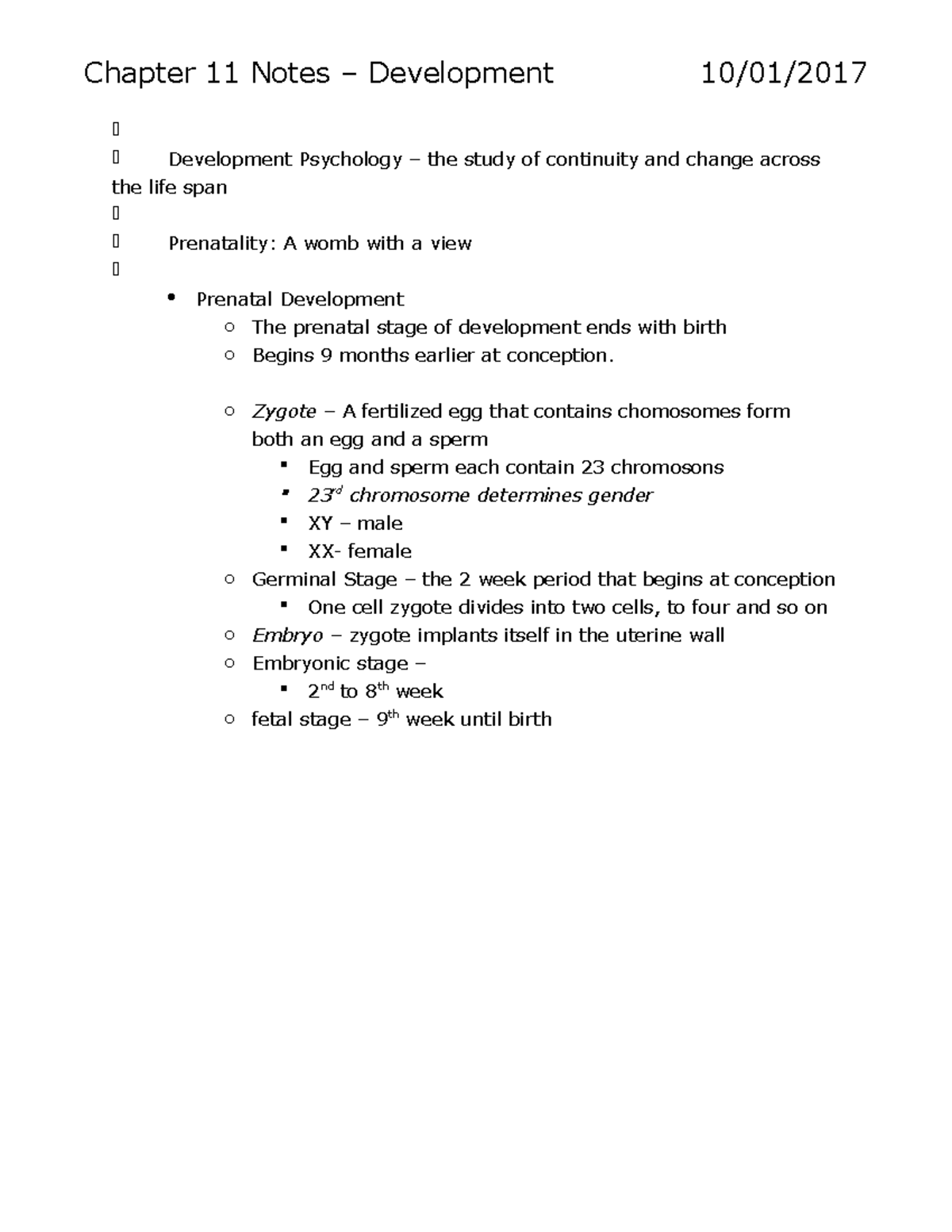 Chapter 11 Notes – Development - Chapter 11 Notes – Development 10/01 ...
