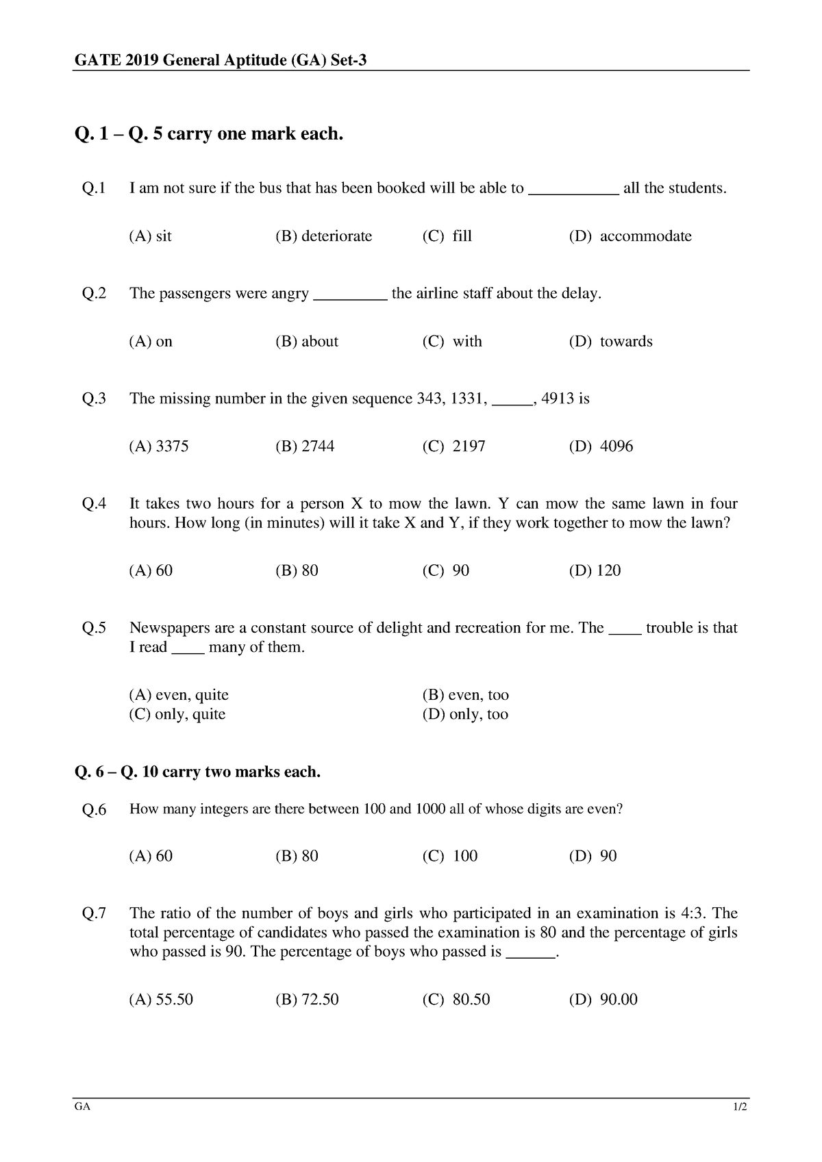 Gate_Exam_EE-2019 - GATE 2019 General Aptitude (GA) Set- GA 1/ Q. 1 – Q ...