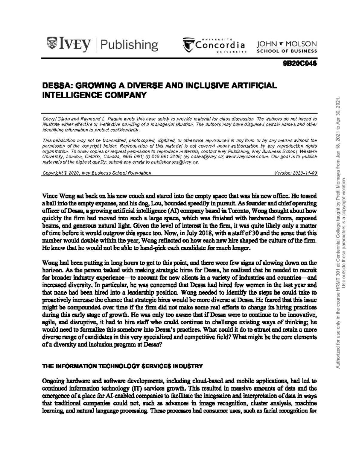 Dessa CASE STU - need this - Cheryl Gladu and Raymond L. P aquin wrote ...
