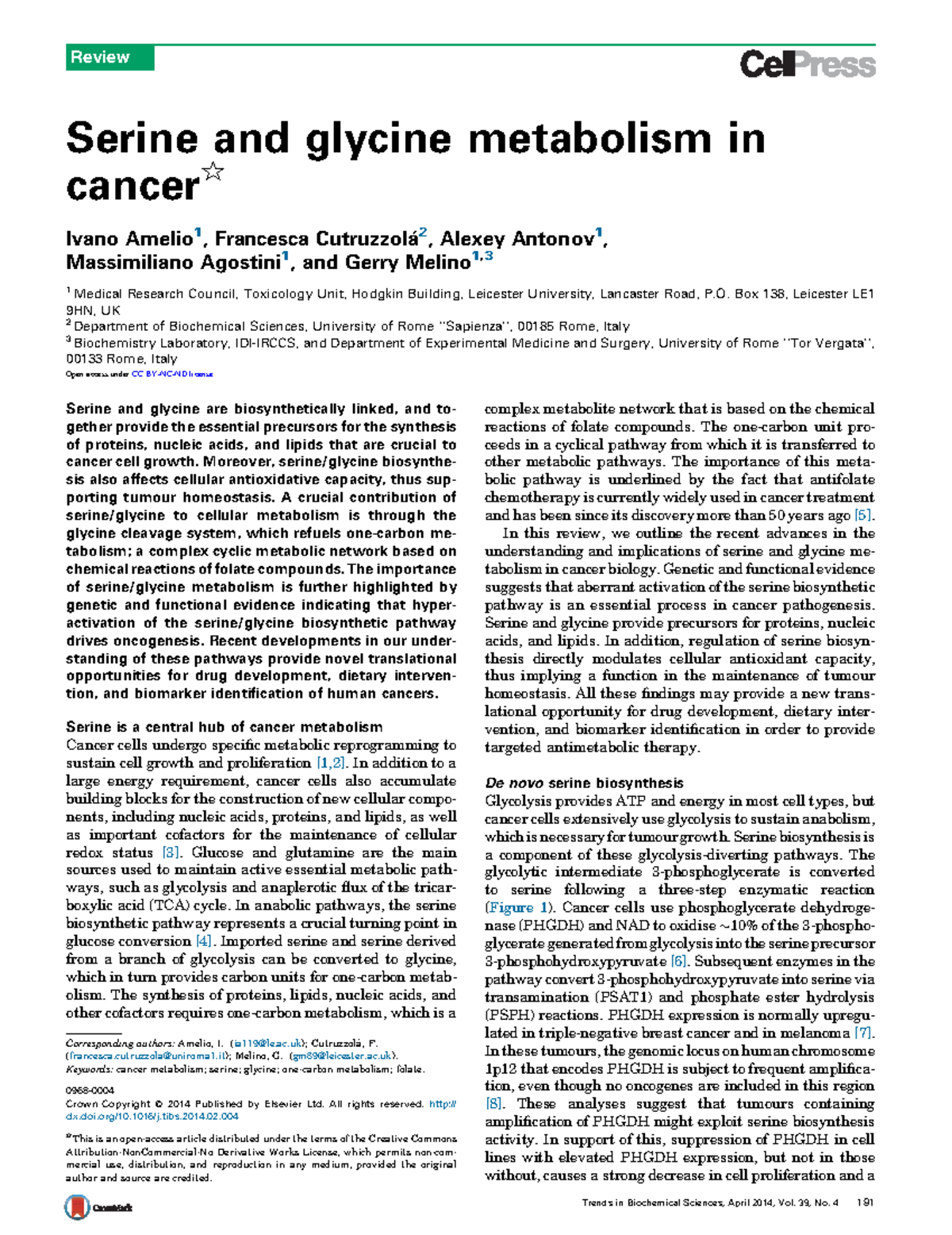 1-s2 - Summary General Chemistry I - Serine and glycine metabolism in ...