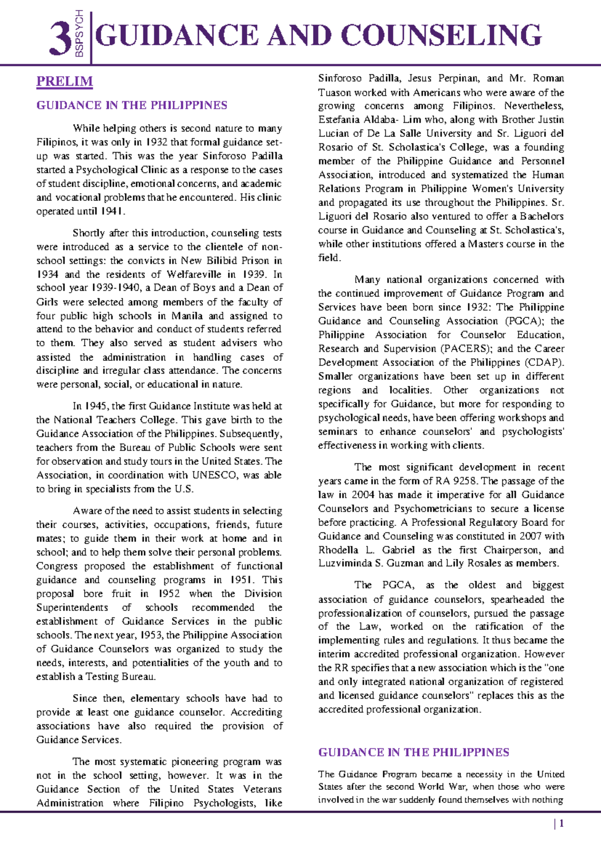 Guidance-Notes - None - BS 3 GUIDANCE AND COUNSELING PRELIM GUIDANCE IN ...