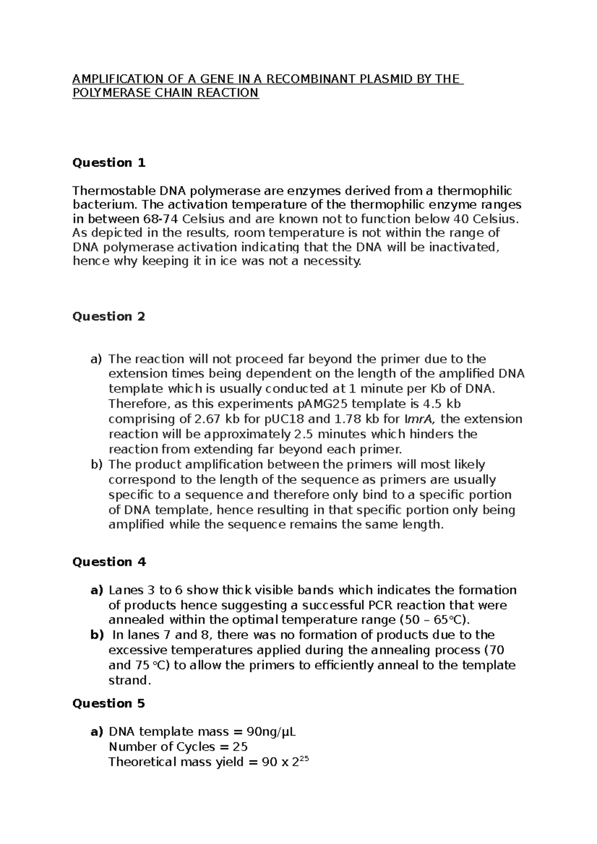 Exp777 Experiment 7 answers. AMPLIFICATION OF A GENE IN A PLASMID BY THE