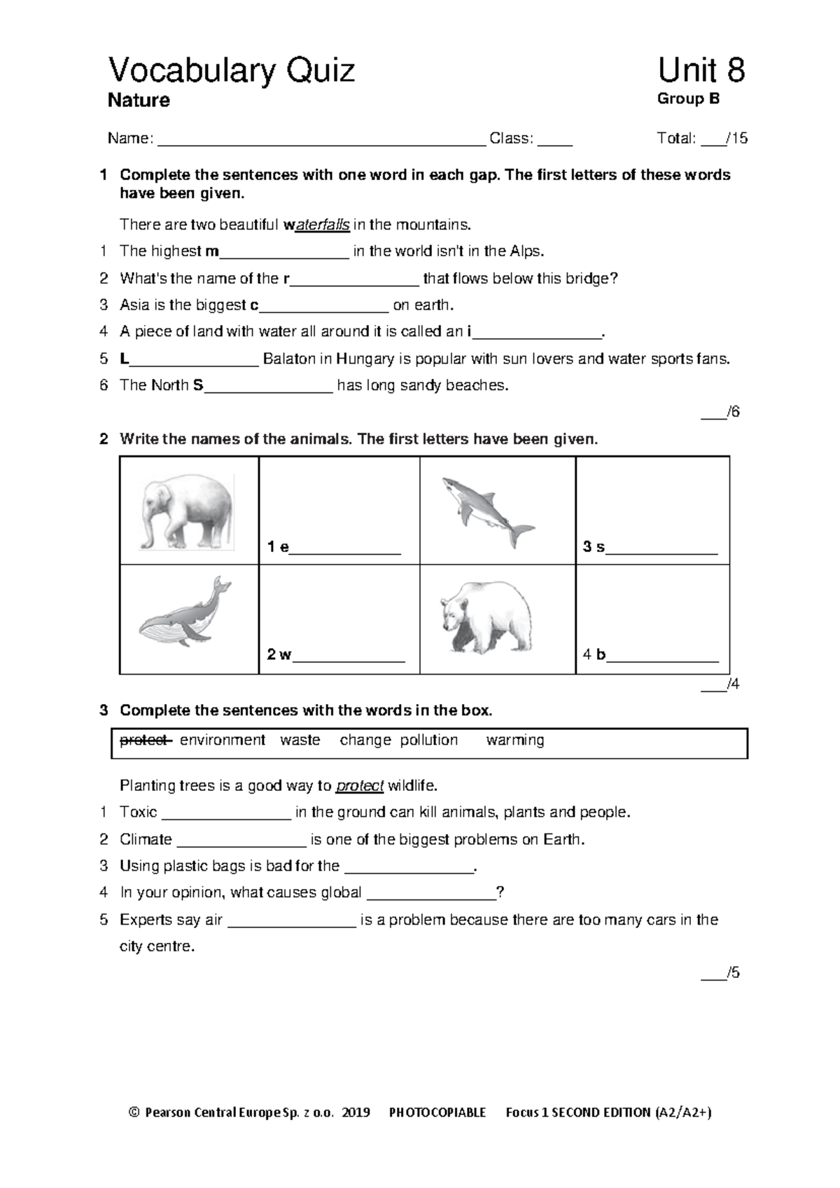 Focus 1 2E Vocabulary Quiz Unit8 Group B - Vocabulary Quiz Unit 8 ...