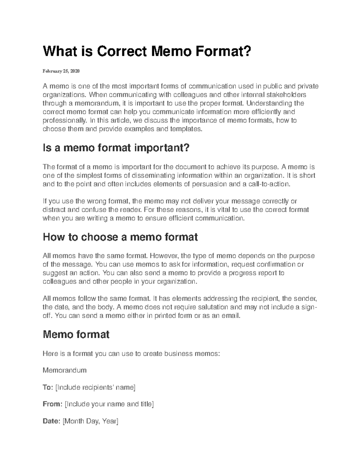 Memo Format - What is Correct Memo Format? February 25, 2020 A memo is ...