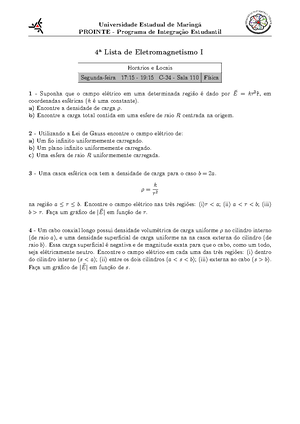 Lista-7 - Lista De Exercicios De Eletromagnetismo I - Universidade ...