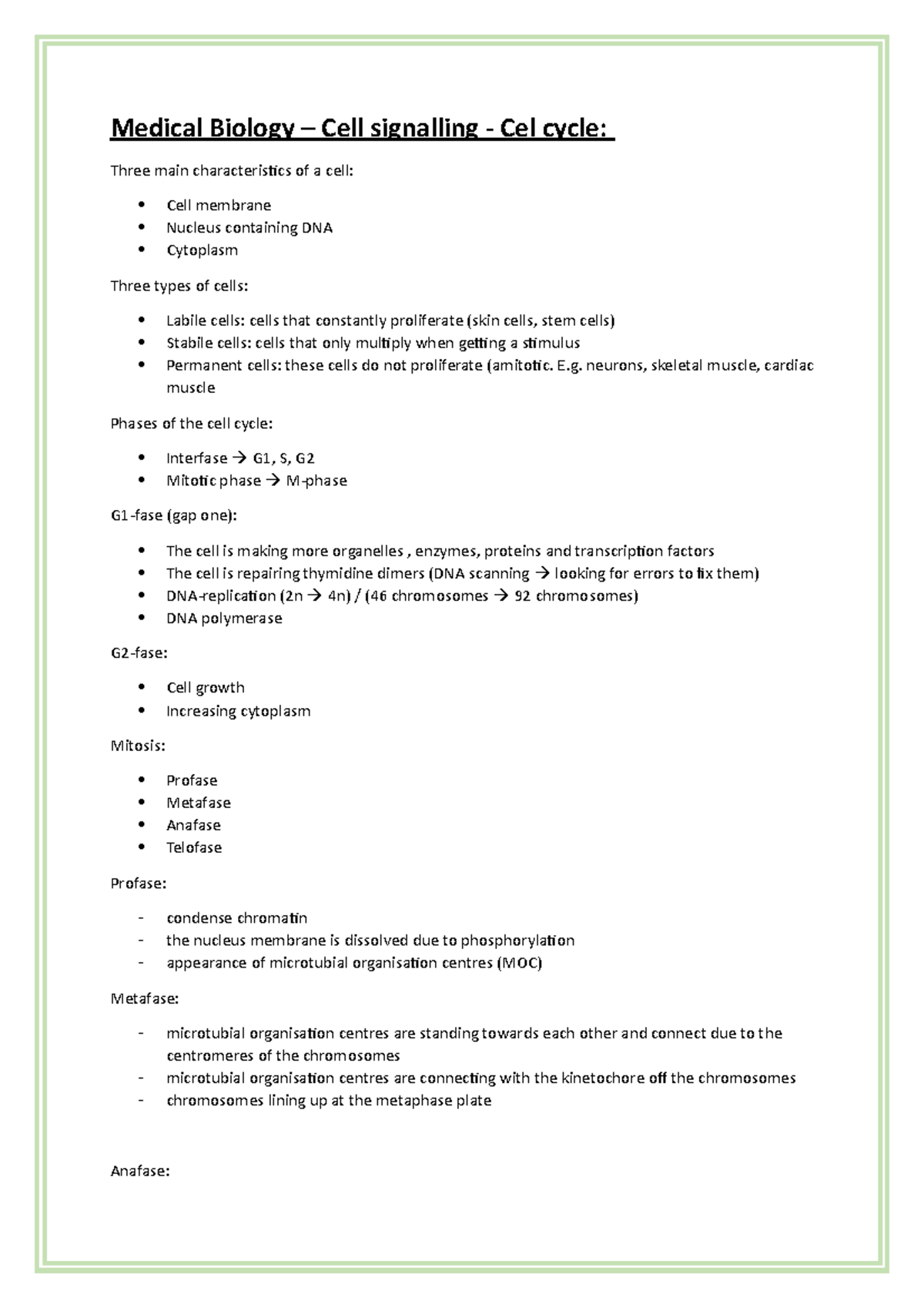 Celcyclus samenvatting ninja nerd Medical Biology Cell signalling