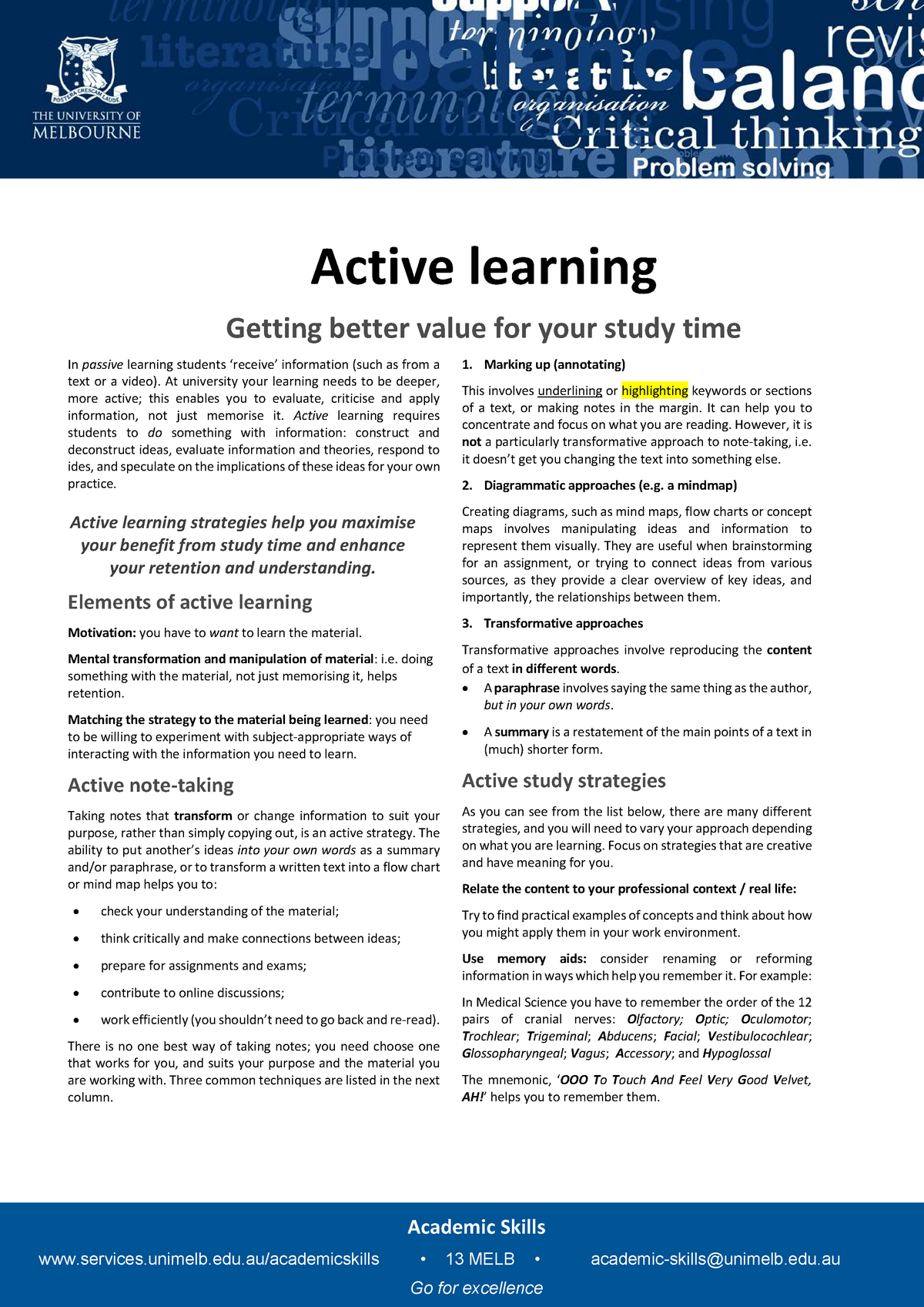 Active Learning Strategies Unimelb - Academic Skills Services.unimelb ...