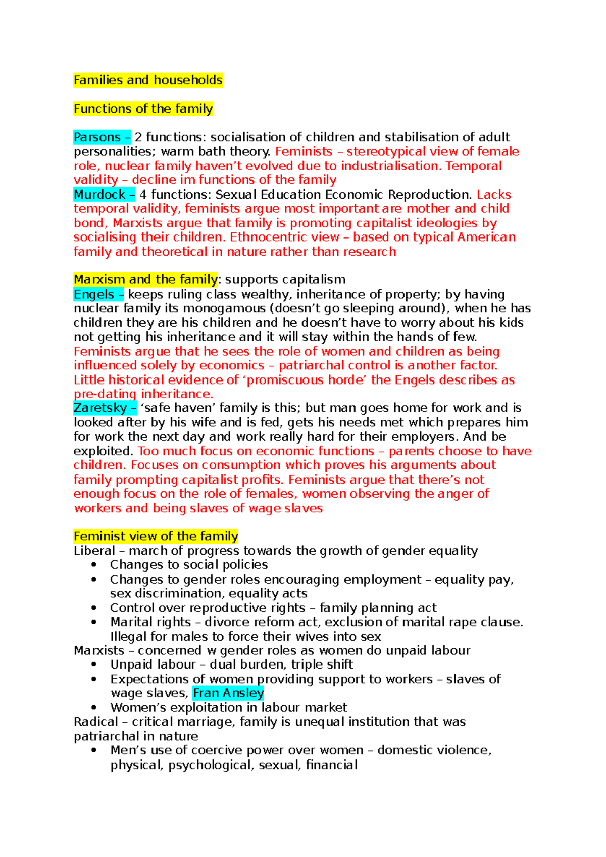 Socio recap p2 - Families and households Functions of the family ...