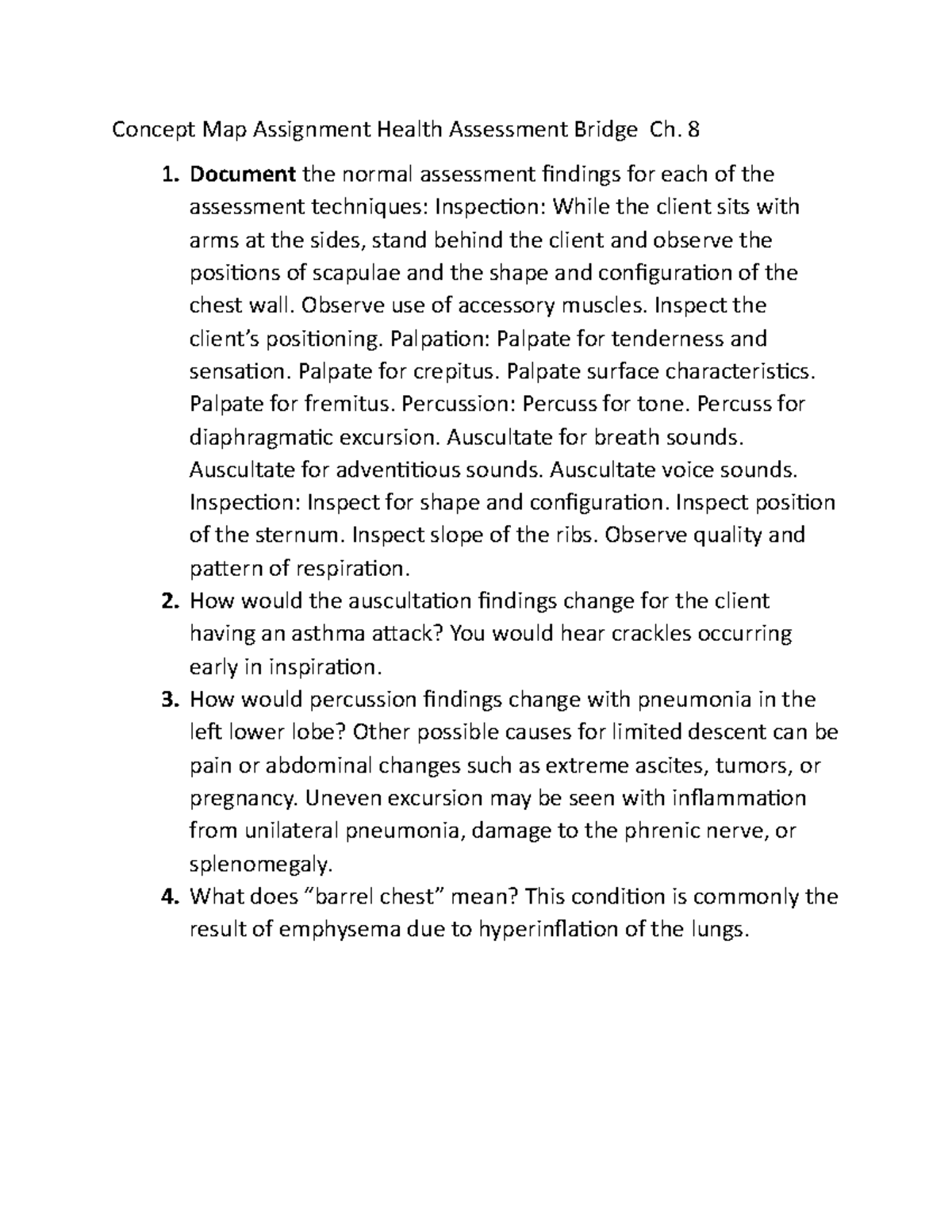 HA Week 8 Concept map - Concept Map Assignment Health Assessment Bridge ...