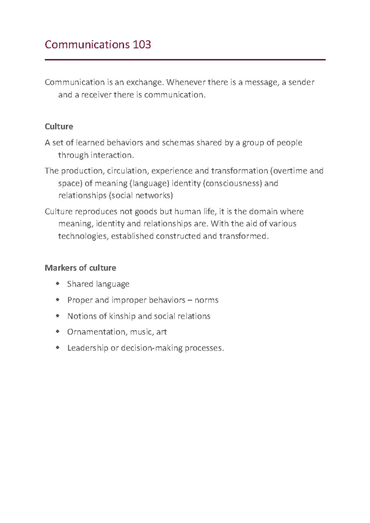Communications 103 - Lecture notes - Communications 103 Communication ...