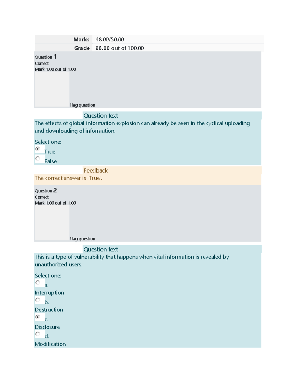 Living in the IT era final examination - Marks 48/50. Grade 96 out of ...